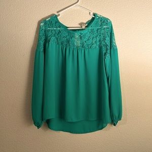 Green Lace Accented Blouse Size Large